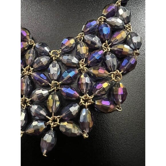 South Sun Iridescent Purple Flashy Dress Beaded Gold Chain Necklace - Picture 5 of 8